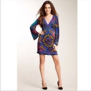 Hale Bob Madeline faux Wrap Dress small bohemian 70s bell sleeve paisley BoxQ